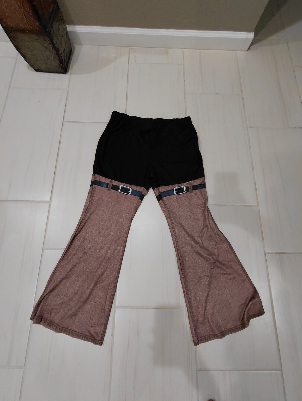 SHEIN Curve 1XL Faux Denim Illusion Bell Bottom Flare Pants Brown Black